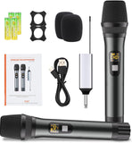 Wireless Microphone, Handheld UHF Dual Metal Cordless Dynamic Mic System with Rechargeable Receiver,200ft Range,for Karaoke, Speech, Party, Wedding, Church,Singing Machine-Auto Connect