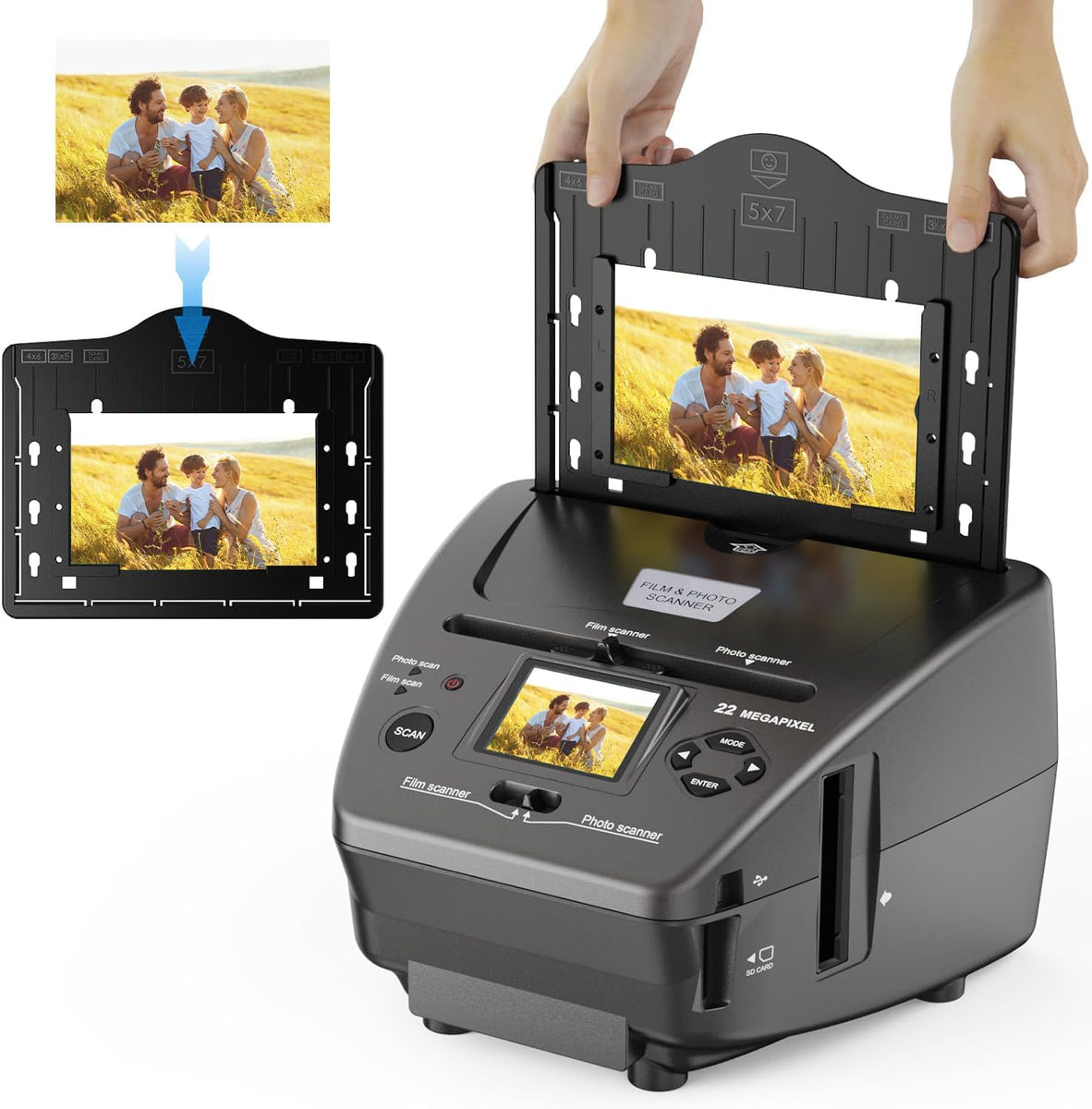 Scanner Digitale Per Diapositive E Negativi 35mm 126 110 | Schermo 2.4" | 22MP | Scheda SD 8GB Inclusa E Software Photopad Pro