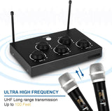Portable Karaoke Microphone Mixer System Set with Dual UHF Wireless Mic, 3.5mm AUX/Optical/Coaxial in Singing Receiver for KTV, Amplifier, Speaker, PA System, Karaoke Machine, DJ