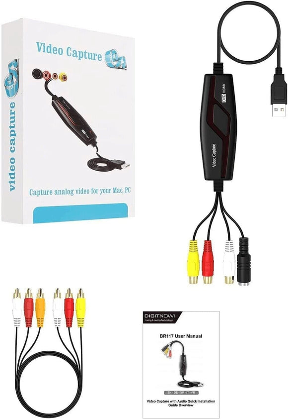 VHS to Digital Converter,Video Capture Card Device,VHS VCR Hi8 Mini DV to Mac Digital Converter,RCA to USB Video Converter for PC TV Tape Player Camcorder,MAC Windows Vista Compatible