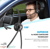 Bluetooth Headset with Microphone, Noise Canceling Wireless On Ear Headphones, Bluetooth Headphones with Mic Charging Base, Phone Headset Mute Button for Laptop, Skype, Call Centers, Office, Trucker