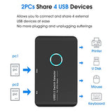 USB 3.0 Switch Selector for 2 Computers Sharing 4 USB Devices Peripheral Switcher Box KVM Hub for Mouse, Keyboard, Scanner, Printer; for Mac/Windows/Linux; 2 Pack USB Cables Included