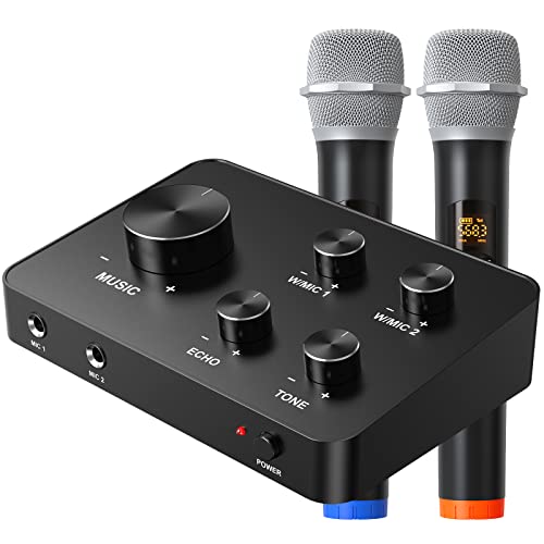 Rybozen Wireless Microphone Karaoke Mixer System, Dual Handheld Wireless Microphone for Karaoke, Smart TV, PC, Speaker, Amplifier, Church, Wedding - Support HDMI, AUX In/Out