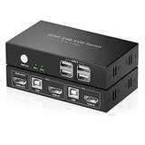Rybozen KVM Switch HDMI 2 Port Box,USB Switch selector with 4 USB 2.0 Hub Share 2 Computers, UHD 4K@30Hz, Support Wireless Keyboard and Mouse, Powered by USB,with 2 HDMI and 2 USB Cables