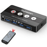 Rybozen USB 3.0 Switch Selector, 4 Port KVM Switch USB Peripheral Switcher Box, 4 Computers Sharing 4 USB Devices, for PC, Printer, Scanner, Mouse, Keyboard, Button Switch & Remote Control
