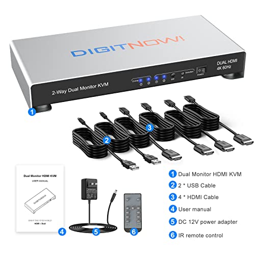 KVM Switch 2 Monitors 2 Computers, UHD 4K@60Hz KVM Switch