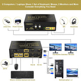 HDMI KVM Switch 2 Port Dual Monitor Extended Display with 4K@30Hz High-Resolution,Support Audio Microphone Output and USB 2.0 Hub, PC Monitor Keyboard Mouse Switcher